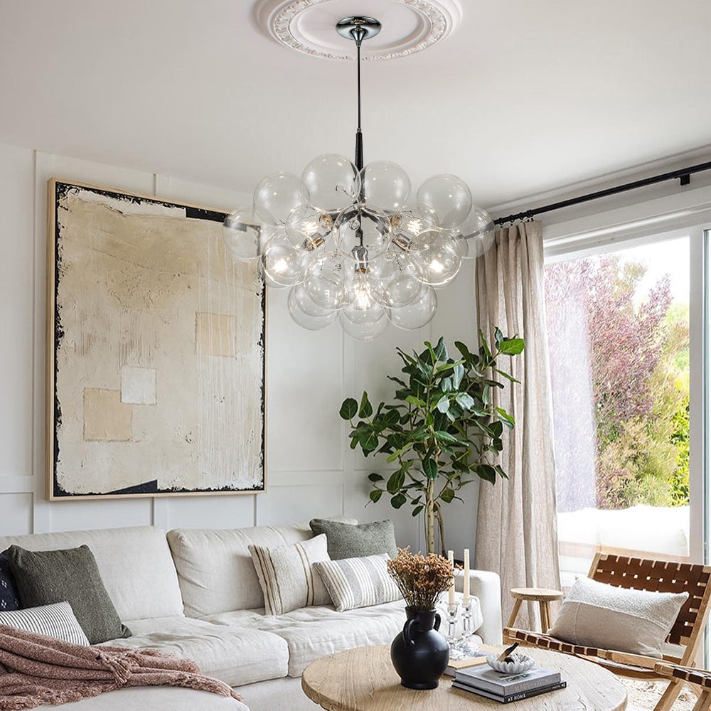 Pendant Light Glass Sphere Cluster 63.0 cm Chrome Dining Room Bubble Chandelier Adjustable Hanging Ceiling Light | Thomler