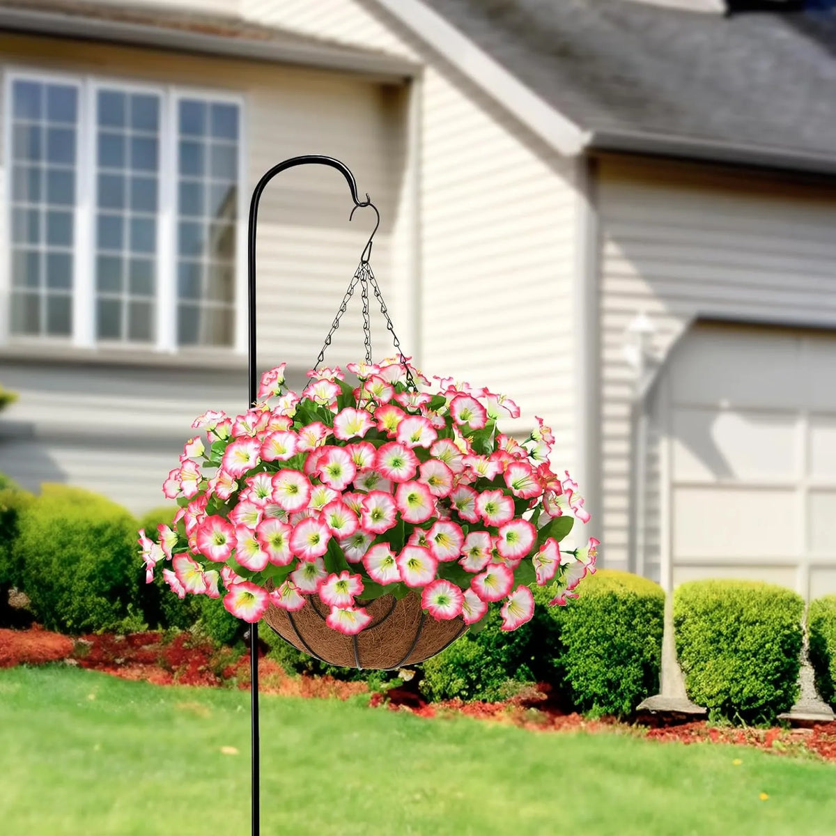 Hanging Basket Flowers Artificial Silk for Outdoor Indoor Decor | Weather-Resistant Faux Blooms in 7 Colors, Year-Round | Thomler
