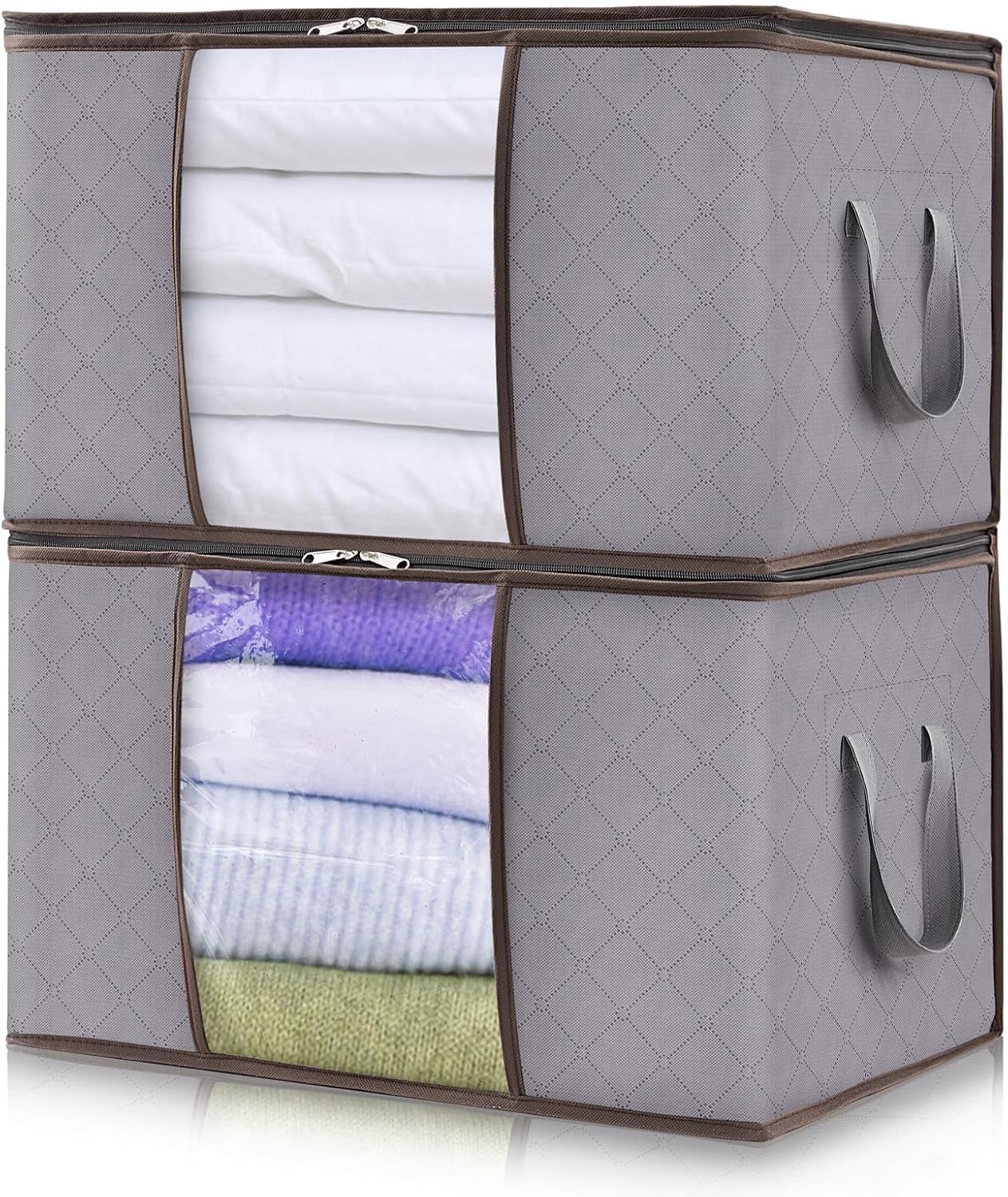 Storage Box Fabric 90.0 L Grey Clothes Blanket Organisation Foldable Wardrobe Under Bed Storage With Viewing Window | Thomler