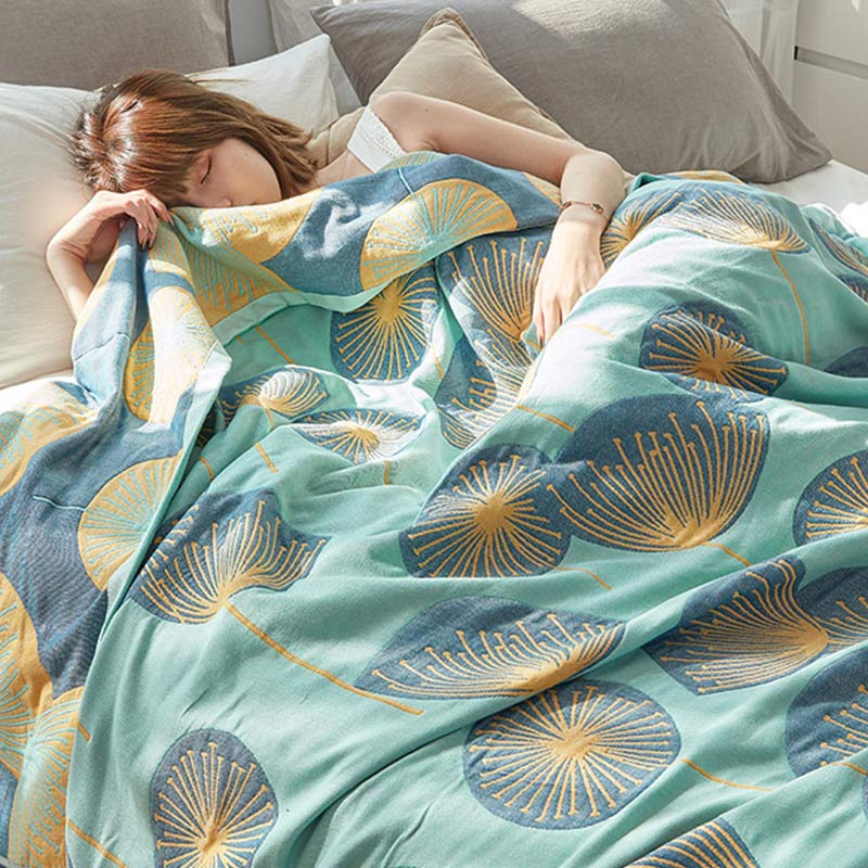 Reversible Cotton Quilt King Size Lightweight Coverlet Bedspread Dandelion Floral Print Breathable Summer Blanket for Bedroom Couch Air | Thomler