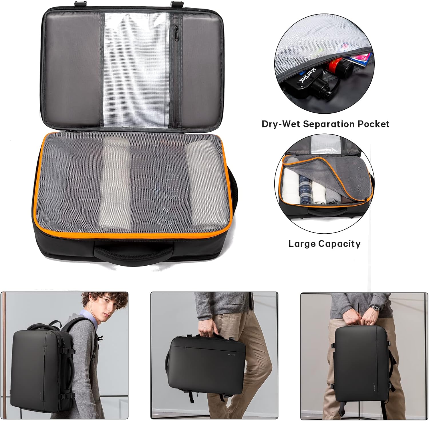 Convertible Carry-On Backpack with Laptop Compartment | Water-Resistant Travel Bag with Duffle Mode | Fits 17-Inch Laptop | Security Pocket | Thomler