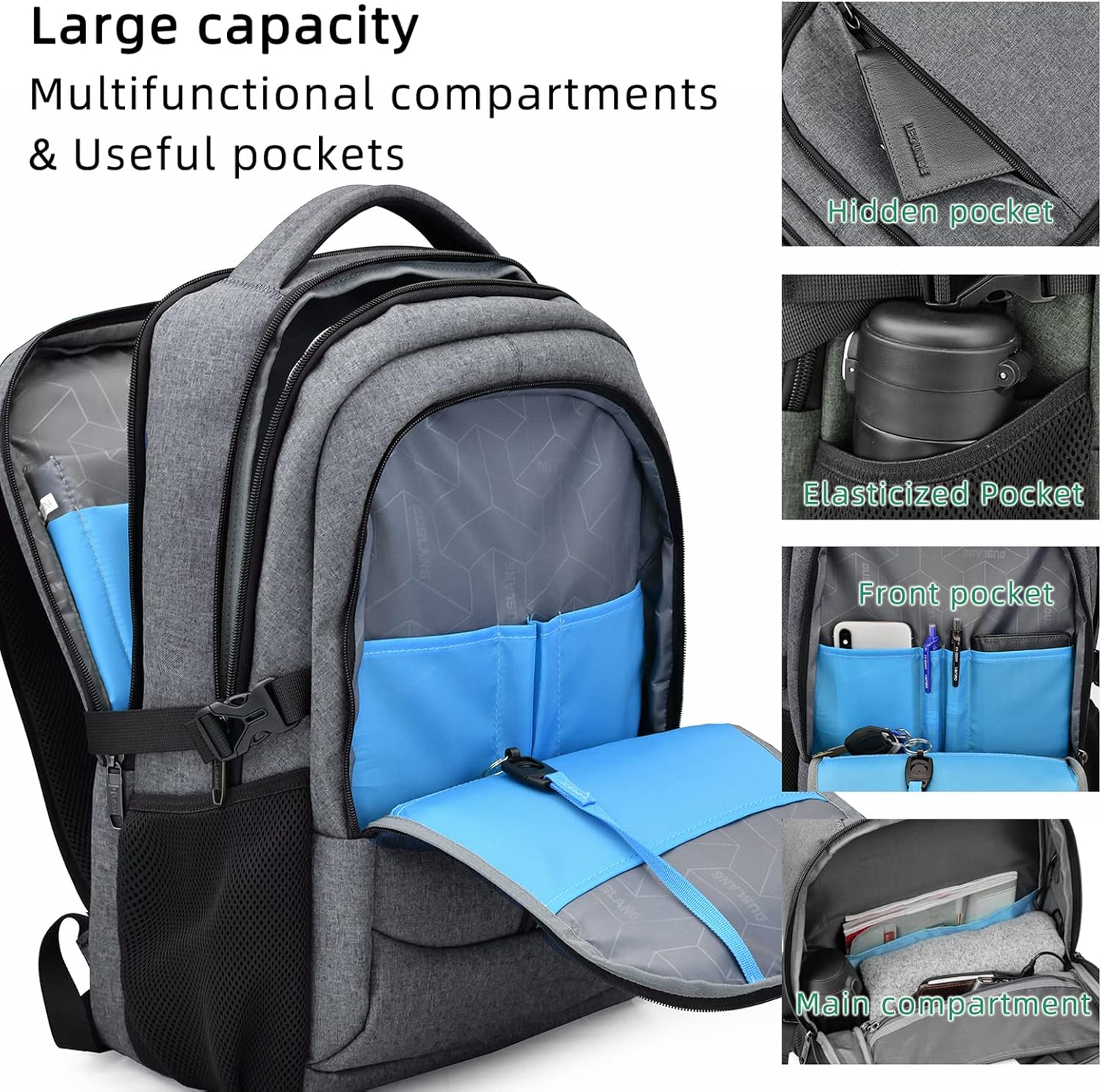 Travel Backpack with USB Charging Port for Laptops up to 17 Inches | Water-Resistant Daypack with Anti-Theft Pocket for Business Work School | Thomler