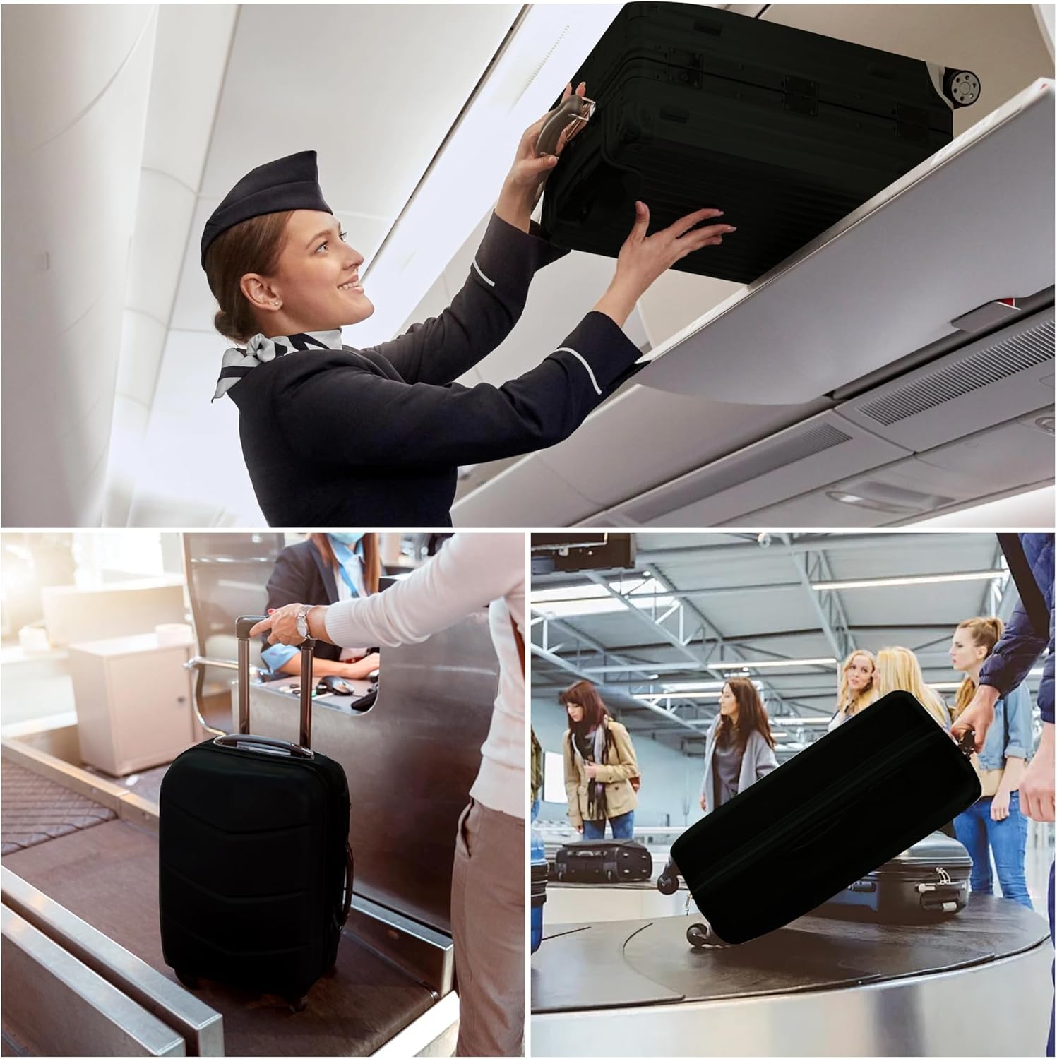 Suitcase Protector 3-Pack Set Elastic Travel Bag Sleeves Tear-Resistant Dust Shield for Carry-On Medium Large Luggage 19-30 Inch Black Hard | Thomler