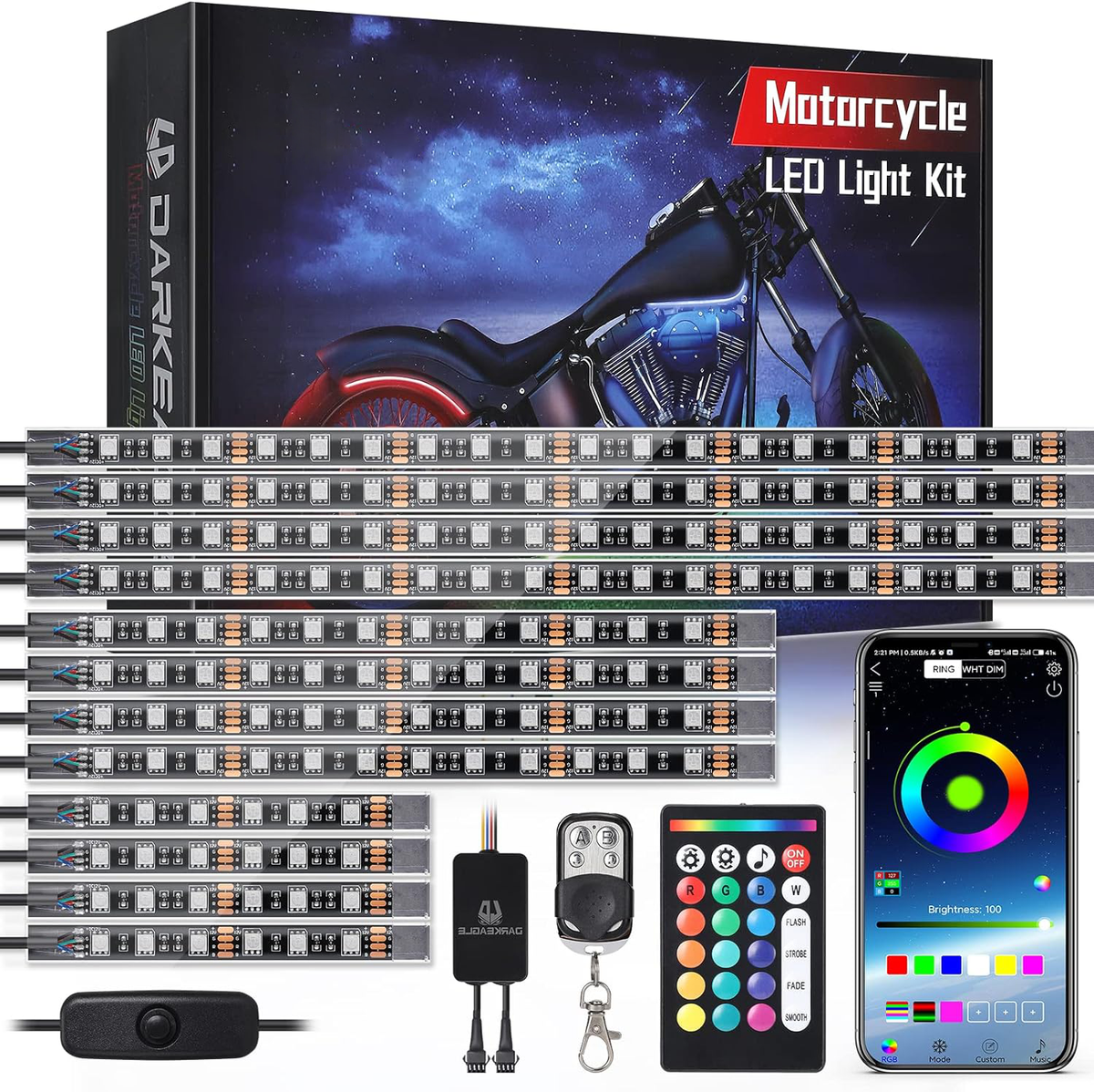 RGB LED Motorcycle Accent Light Strips with Integrated Safety Signals – 12-Piece Multi-Zone Kit | Thomler