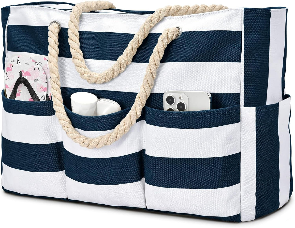 Oversized Water-Resistant Shoulder Tote with Secure Zip Top & 7 Compartments for Towels, Gear & Essentials | Thomler