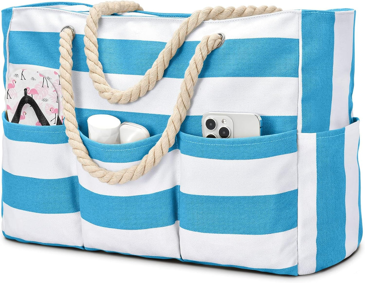 Oversized Water-Resistant Shoulder Tote with Secure Zip Top & 7 Compartments for Towels, Gear & Essentials | Thomler