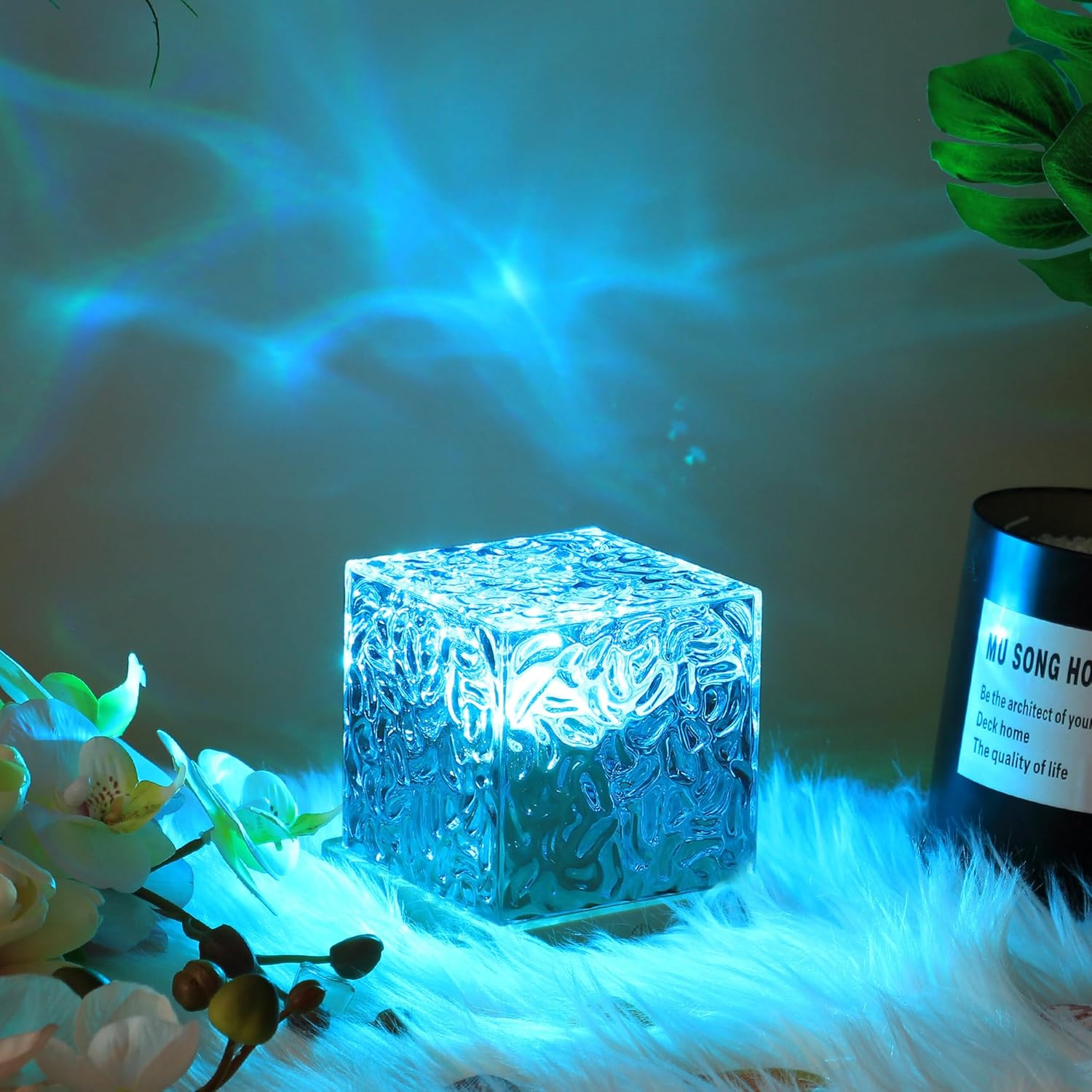Mood Lamp Acrylic Prism Cube 13.0 cm USB Wooden Base Bedroom Ambient Night Light Aurora Effect Decorative Table Lamp | Thomler