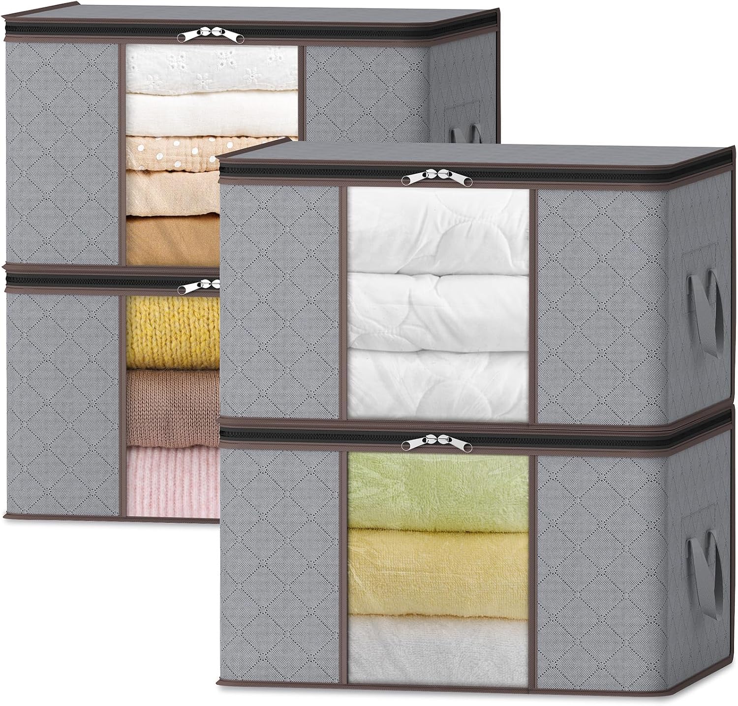 Storage Box Fabric 90.0 L Grey Clothes Blanket Organisation Foldable Wardrobe Under Bed Storage With Viewing Window | Thomler