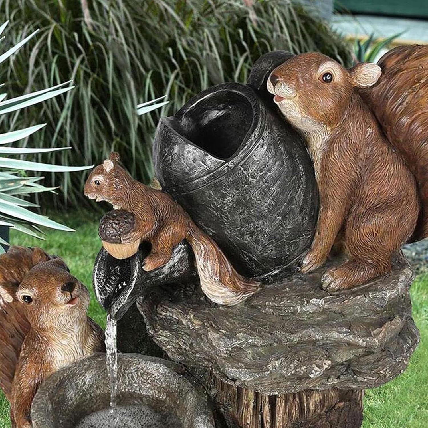 Solar Tabletop Water Fountain with Animal Figurine & LED Light for Patio Garden Deck Outdoor Decor Desktop Accent | Thomler
