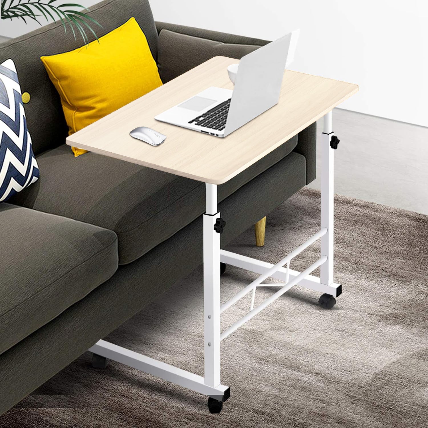 Laptop Table Steel Frame 60.0 cm x 40.0 cm Mobile Home Office Bedside Adjustable Height 70.0–88.0 cm Rolling Desk | Thomler