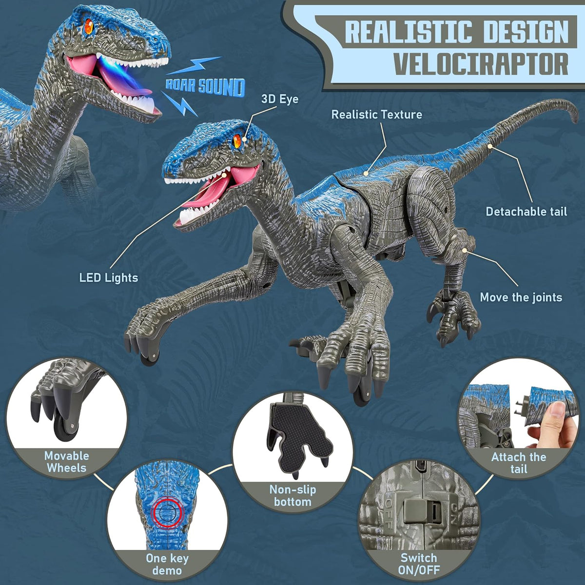 RC Prehistoric Predator Toy with Wireless Controller, 360° Spin, Sound Effects & LED Lights for Kids Ages 4+ | Thomler