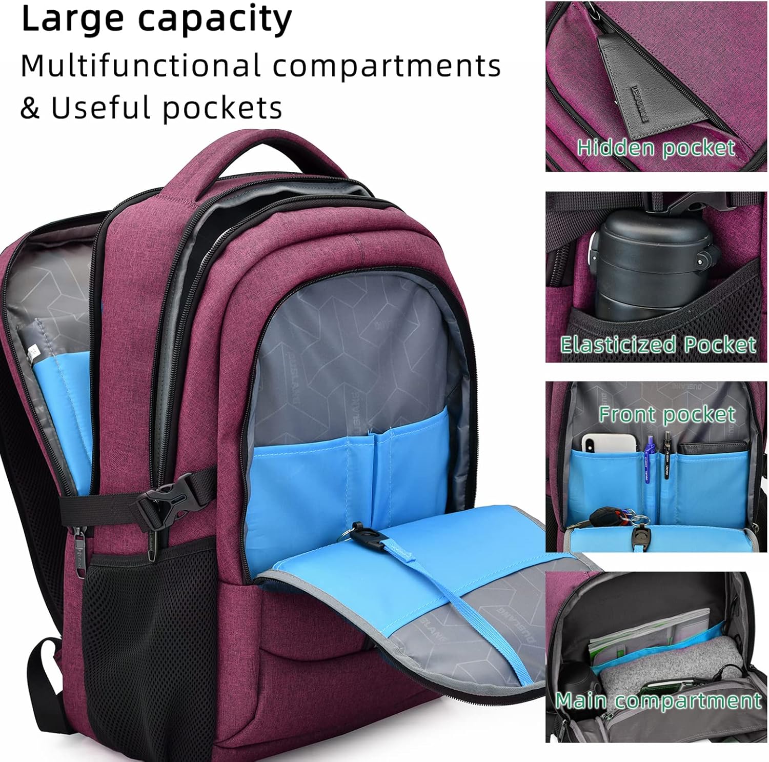 Travel Backpack with USB Charging Port for Laptops up to 17 Inches | Water-Resistant Daypack with Anti-Theft Pocket for Business Work School | Thomler