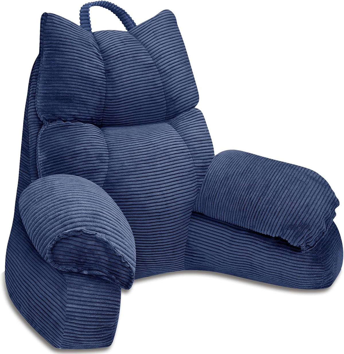 Backrest Pillow with Armrests and Shredded Memory Foam for Reading, Gaming, and TV – Structured Lounge Support for Bed | Thomler