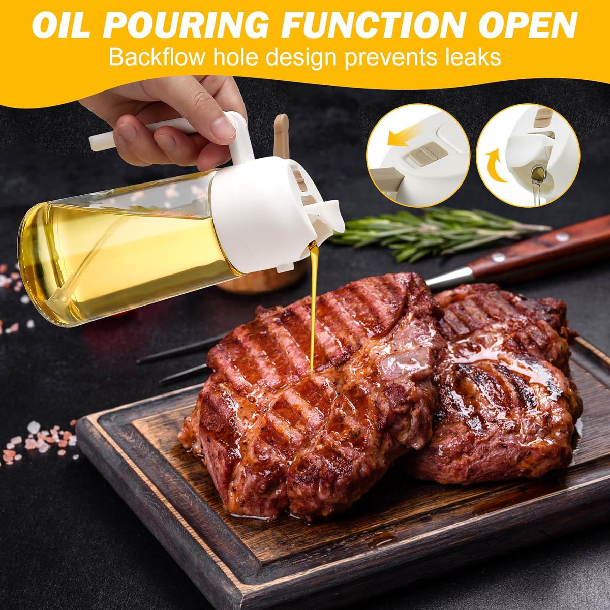 Dual-Function Glass Cooking Oil Bottle with Mister & Pour Spout – 16 oz, 2-Pack | Thomler