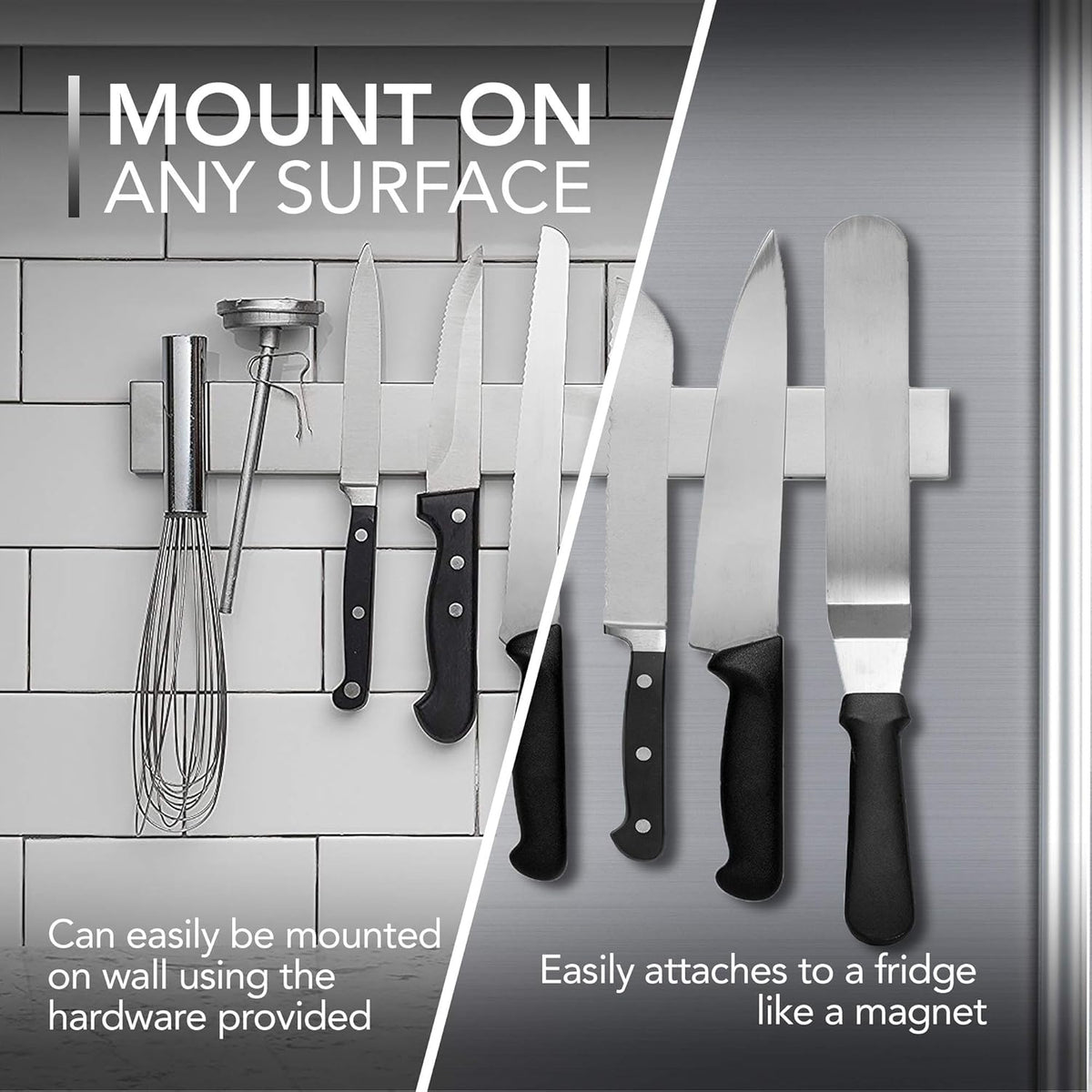 Stainless Steel Magnetic Utensil Strip for Refrigerator & Wall Mount – 14 in Kitchen Organizer | Thomler