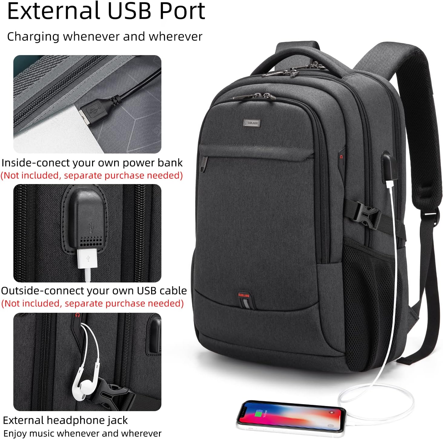 Travel Backpack with USB Charging Port for Laptops up to 17 Inches | Water-Resistant Daypack with Anti-Theft Pocket for Business Work School | Thomler