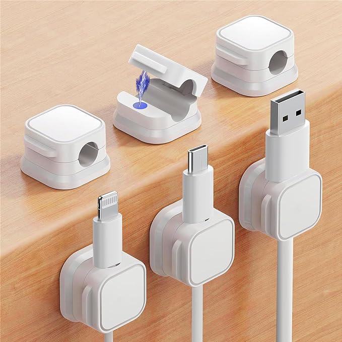 Magnetic Cable Organizer Clips for Desk – 6-Pack Wire Management Holders with Strong Magnets for USB Charging Cords & Headphones | Thomler