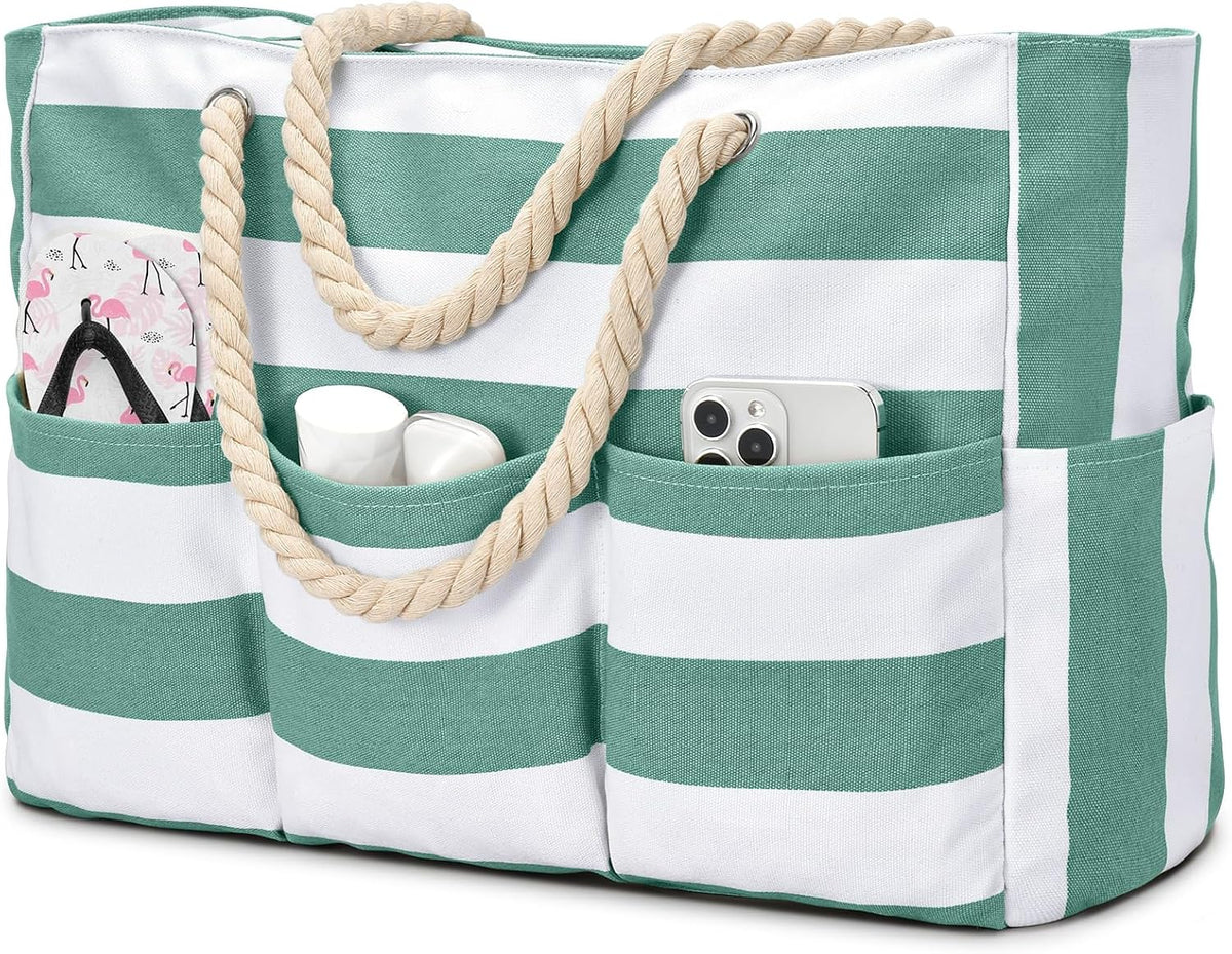 Oversized Water-Resistant Shoulder Tote with Secure Zip Top & 7 Compartments for Towels, Gear & Essentials | Thomler