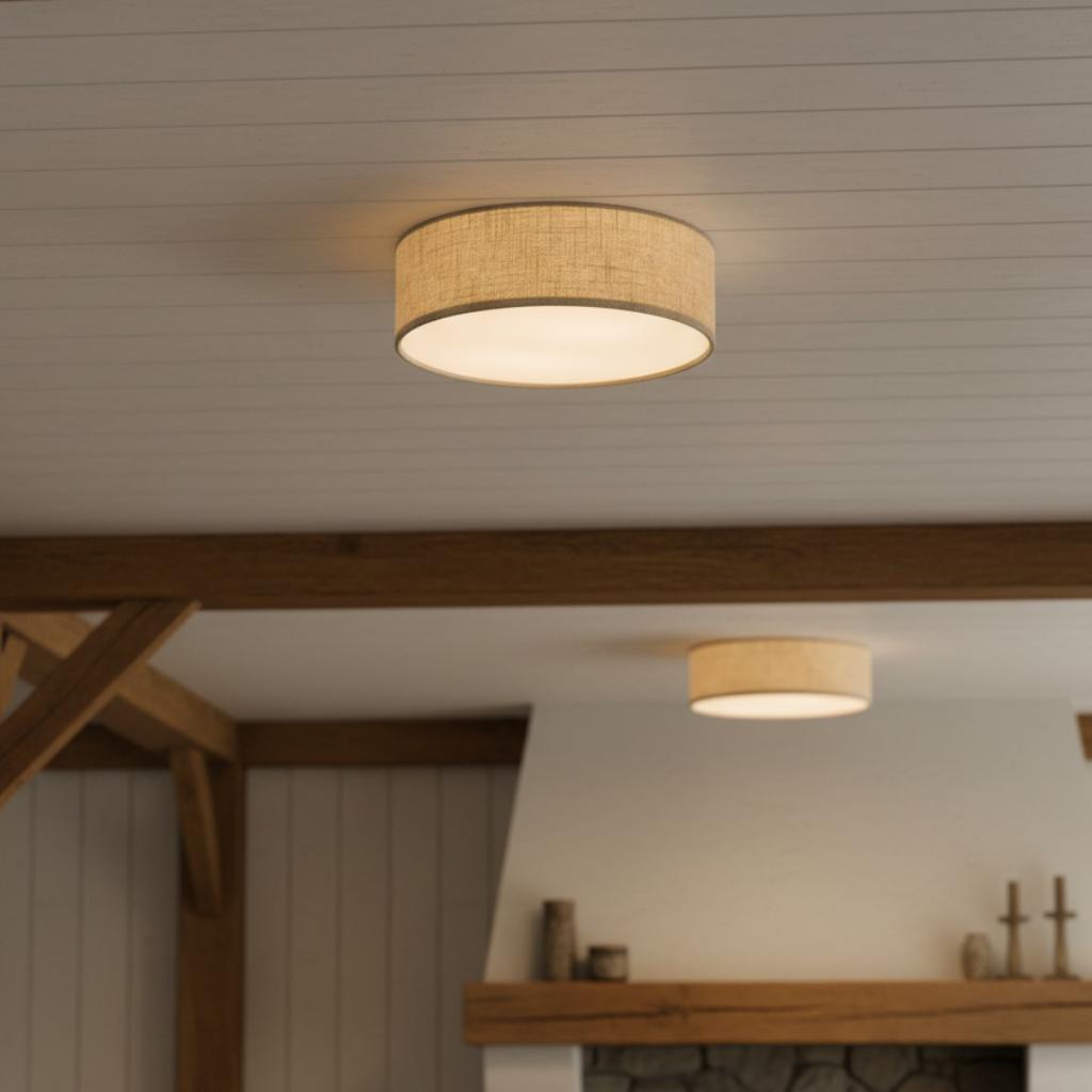 Fabric Flush Mount Drum Shade Ceiling Light for Bedroom & Living Room – Hardwire Installation | Thomler