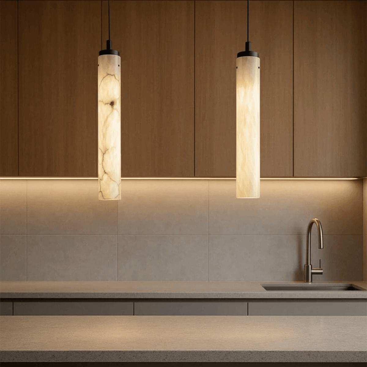 Carved Stone Cylinder Hanging Lamp – Real Natural Material with Warm Ambient Glow for Dining & Bedroom | Thomler