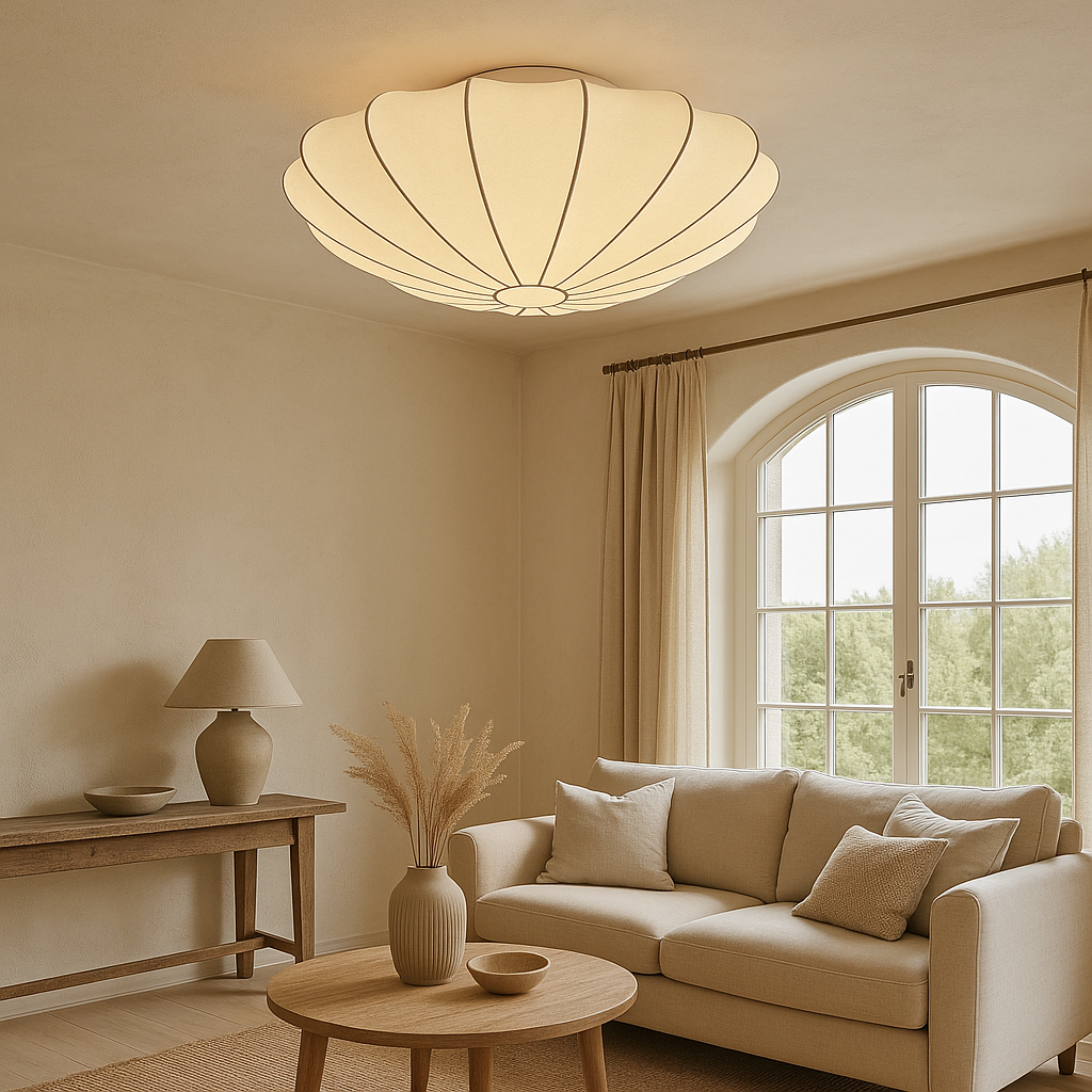 Ceiling Lamp Silk Fibre 80.0 cm White Living Room Bedroom Diffused Scandinavian Japandi Flush Mount Light | Thomler