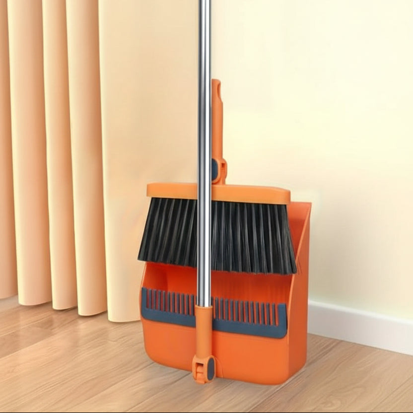 Upright Sweep & Scoop Set with Extended Handle for Floors & Tile – Standup Design, Pet Hair Pickup, Space-Saving Storage | Thomler
