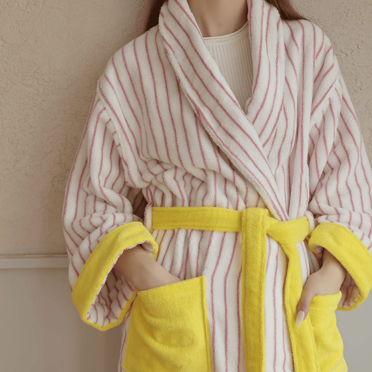 Organic Cotton Striped Terry Robe for Women – Soft Jacquard Loungewear Bathrobe with Coordinated Two-Tone Colors for Everyday Comfort | Thomler