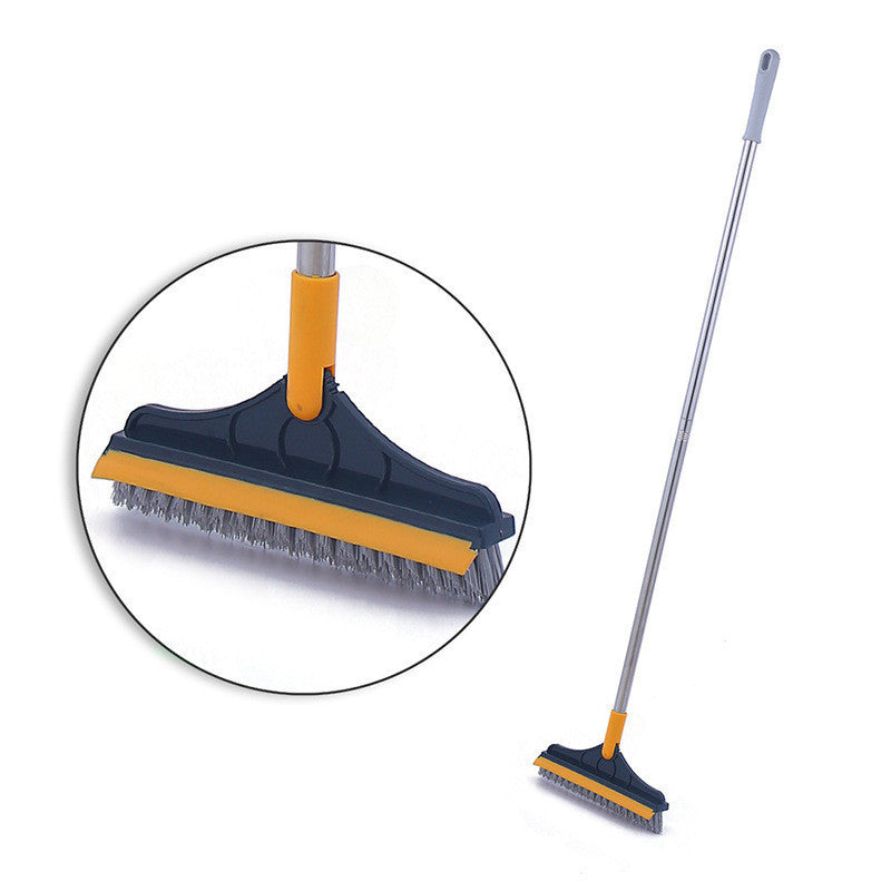 Rotating Head Bathroom Floor Scrubber with Squeegee for Tiles, Tubs & Grout – Long Handle Cleaning Tool for Corners & Tight Spaces | Thomler