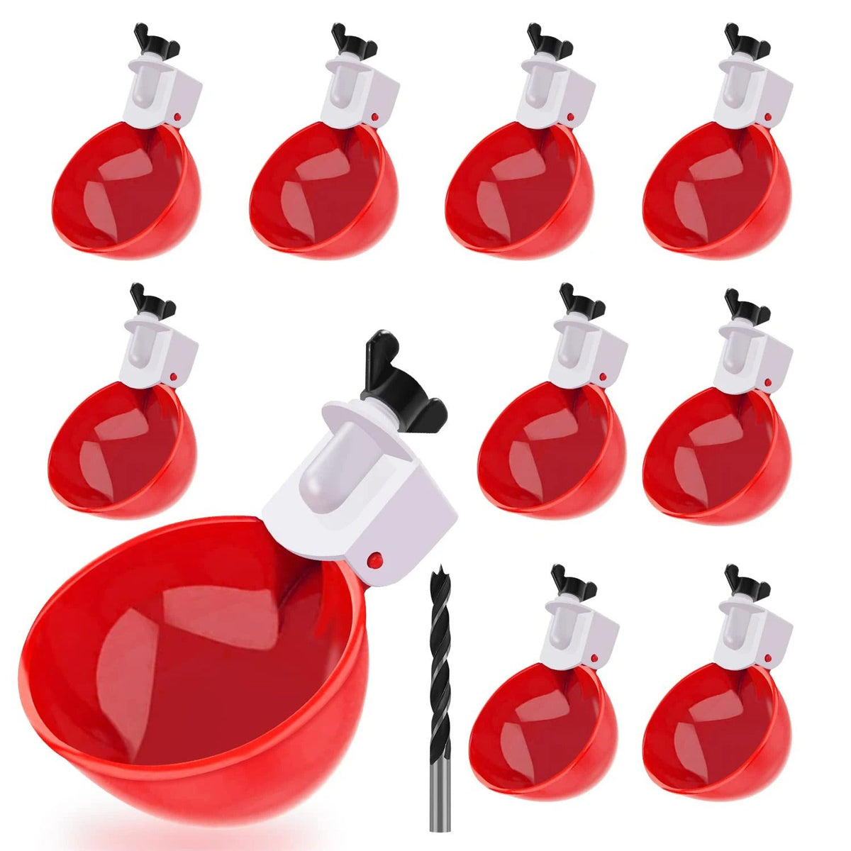 Self-Refilling Poultry Drinking Cups – 10-Pack with Drill Bit for Chickens, Ducks & Game Birds | Thomler