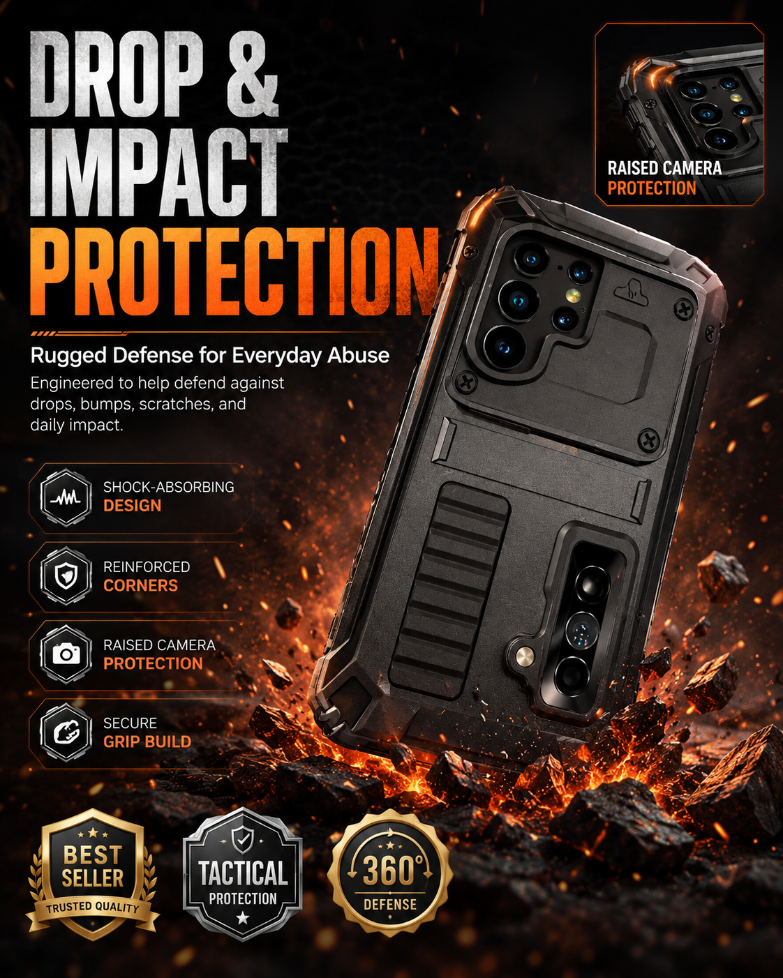 Aluminum Galaxy S26 Ultra Case with Screen Guard & Stand – Heavy Duty Shock Proof Cover for Samsung Galaxy S26 Plus, S26, S25 Ultra, S25 | Thomler