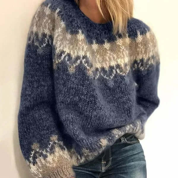 Nordic Pattern Crewneck Sweater – Cozy Knit Pullover for Men & Women – Geometric Winter Top – Ribbed Cuffs & Hem – Layering Essential | Thomler