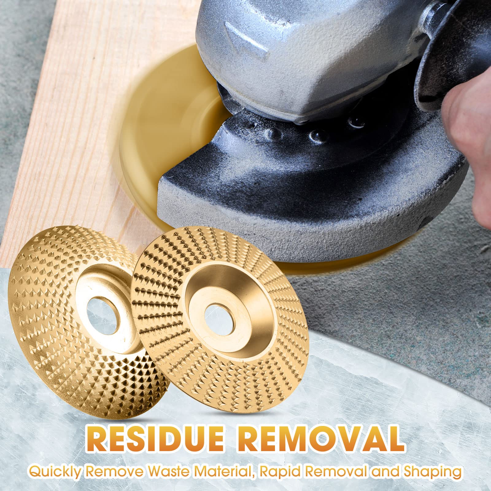 Carbide Abrasive Disc Set for Angle Grinders Gold 3-Piece Wood Shaping Kit Flat Bevel Arc 4 Inch for Woodworking Carving Sanding | Thomler
