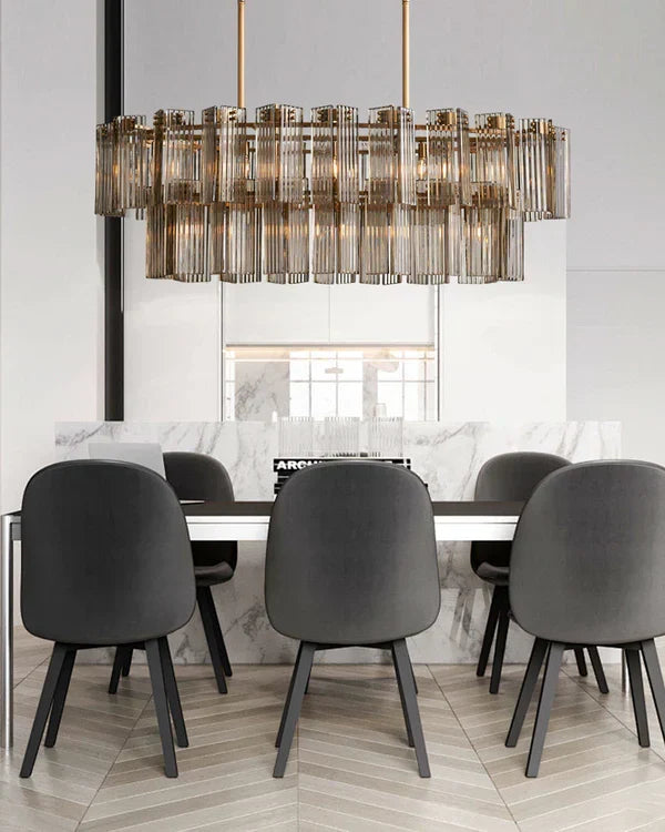 Oval Glass Panel Chandelier with Metal Frame 4-17 Lights Adjustable Height for Dining Room & Entryway | Thomler
