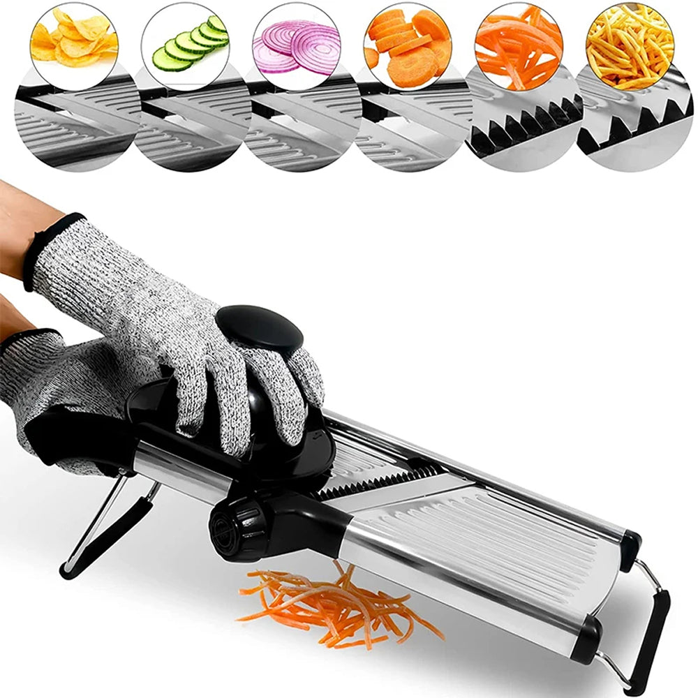 Adjustable Vegetable Slicer with 6 Thickness Settings & Safety Guard for Potatoes, Cucumbers, Carrots | Thomler