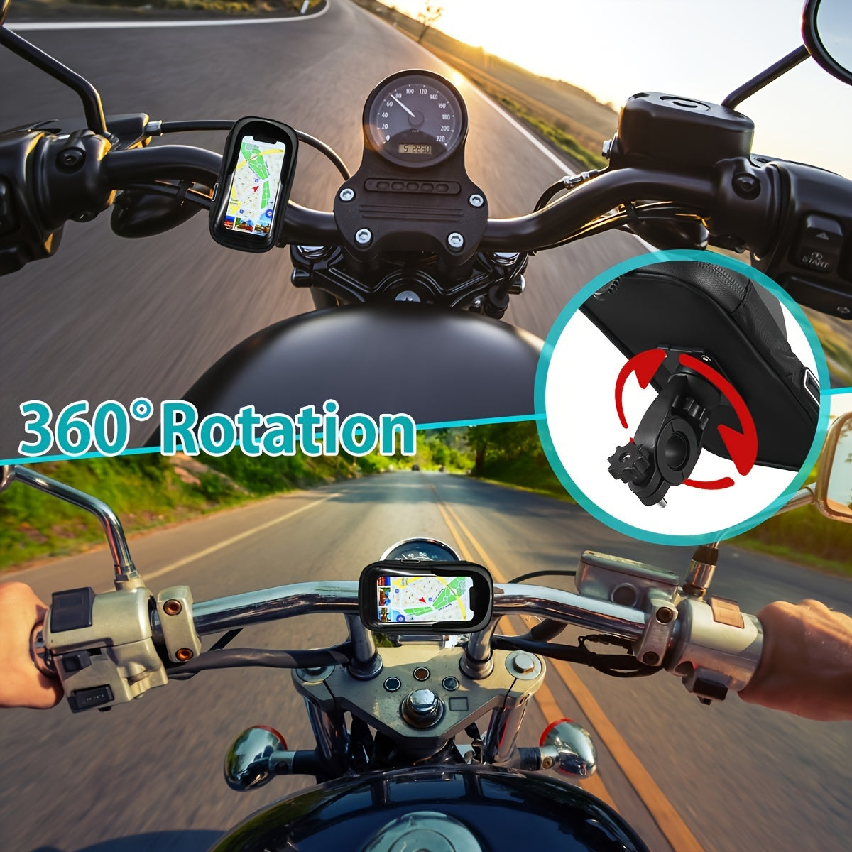 Waterproof Phone Mount for Motorcycle & Bicycle with 360° Rotation | Universal Handlebar Holder for Navigation & Music | Touch-Sensitive | Thomler