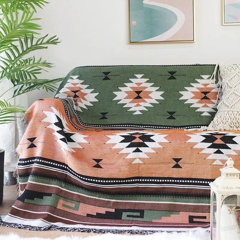 Throw Blanket Cotton Polyester Jacquard Weave Multicolour Sofa Bed Decorative Fringed Bohemian Living Room Accent Cover | Thomler