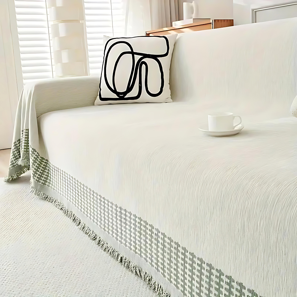 Woven Throw Blanket with Tassels for Sofa and Couch – Soft Cotton Chenille Cover for Living Room and Bedroom | Thomler