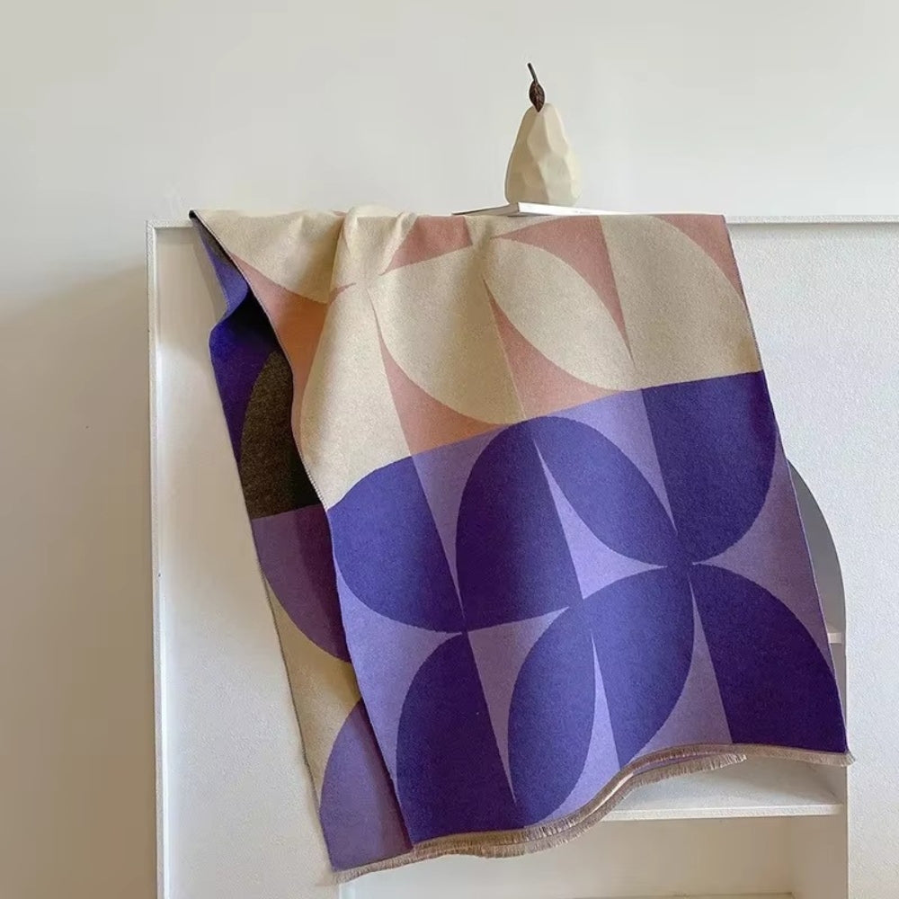Reversible Geometric Poncho Scarf for Women – Soft Microfiber Winter Wrap, Two-Tone Color Block Design, Machine Washable | Thomler