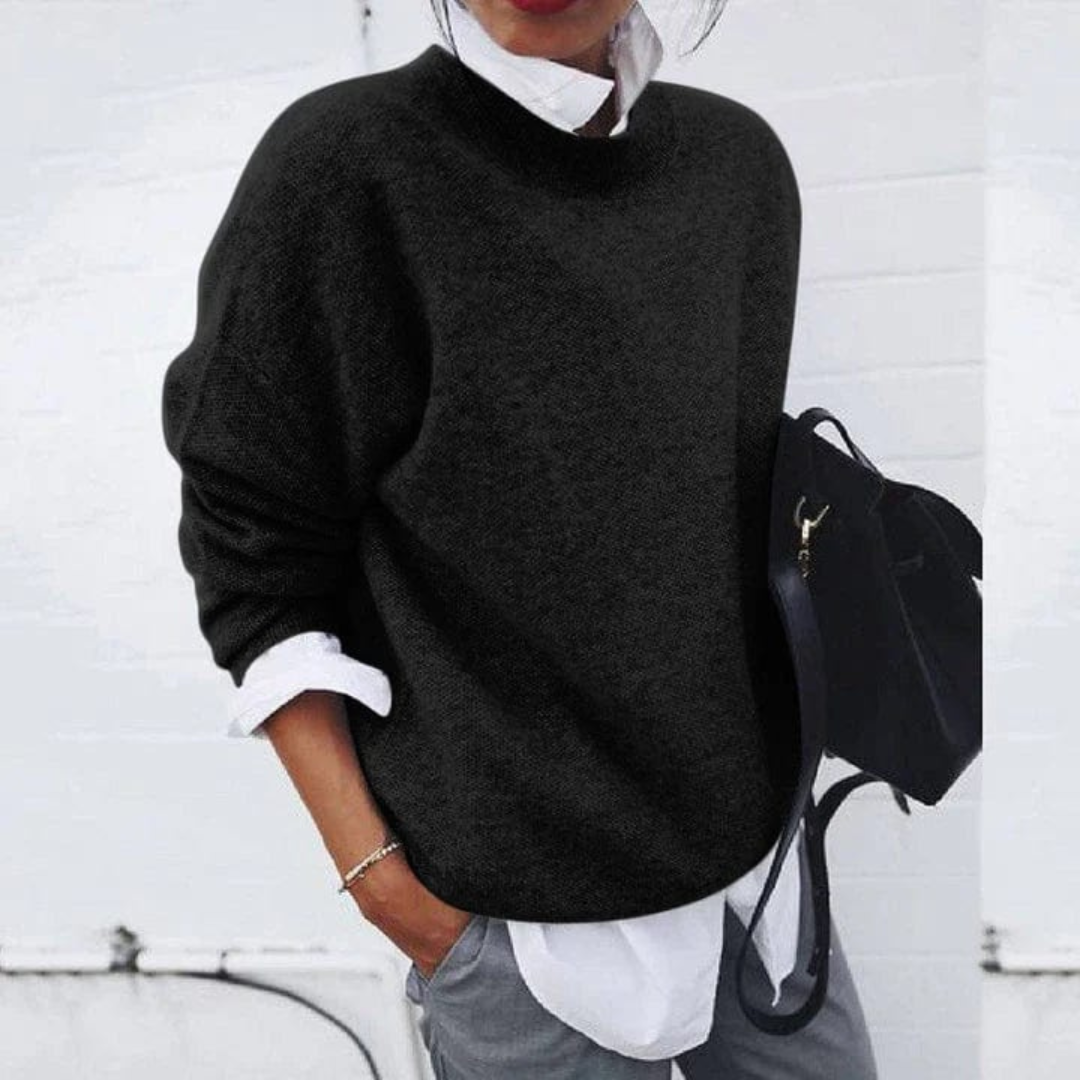 Women's Relaxed Pullover Sweater in Soft Polyester – Crew Neck Long Sleeve Casual Top for Everyday Comfort & Layering Year-Round | Thomler