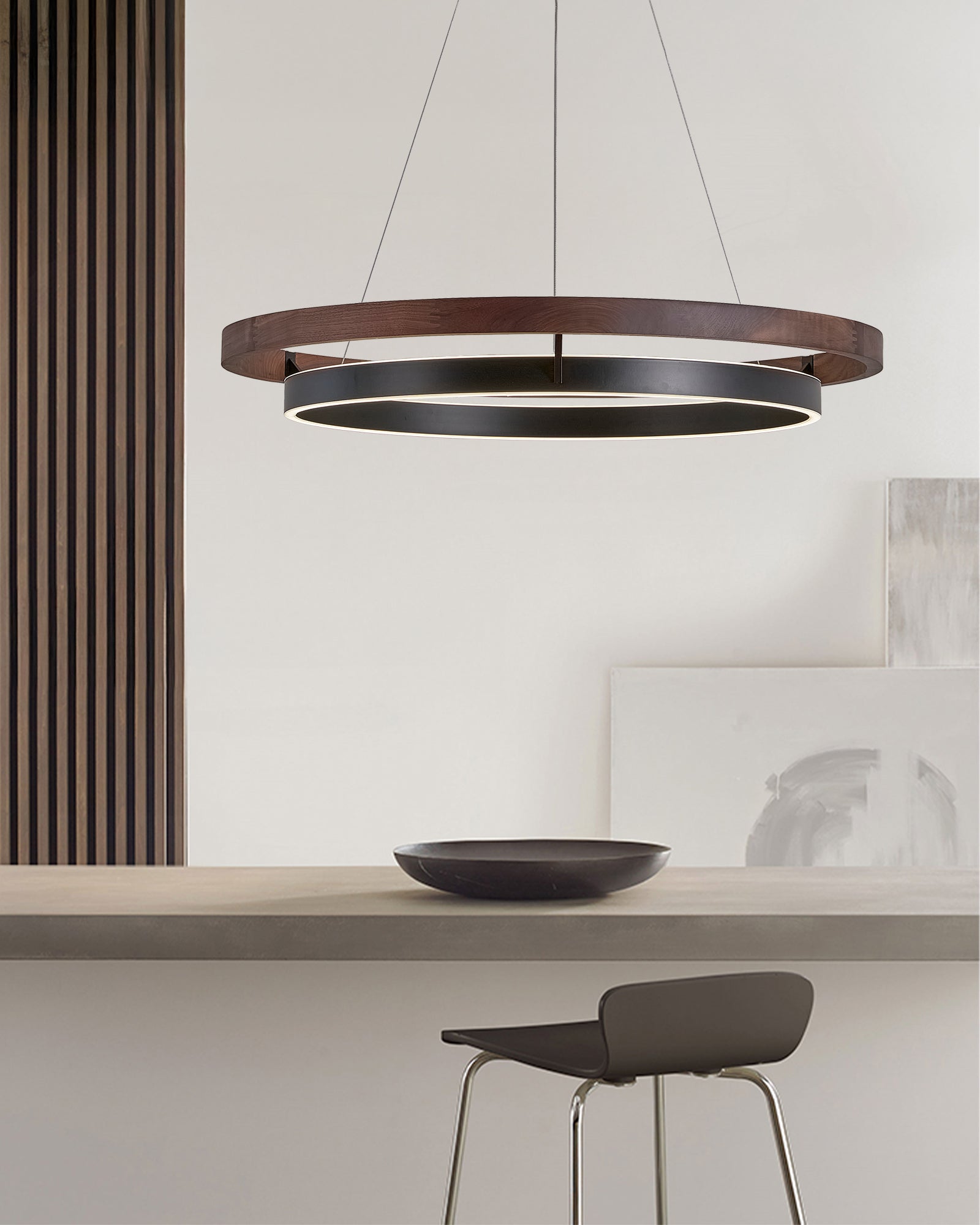 Pendant Light Wood Ring 60.0 cm (23.6") LED Dining Room Adjustable Hanging Ceiling Chandelier Modern Farmhouse Kitchen Island | Thomler