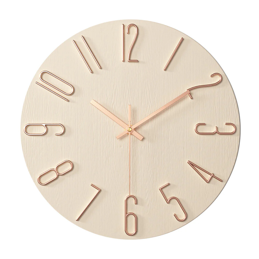 Wall Clock Plastic 30.0 cm Brown Silent Quartz Living Room Bedroom Minimalist Scandinavian Home Office Timepiece | Thomler
