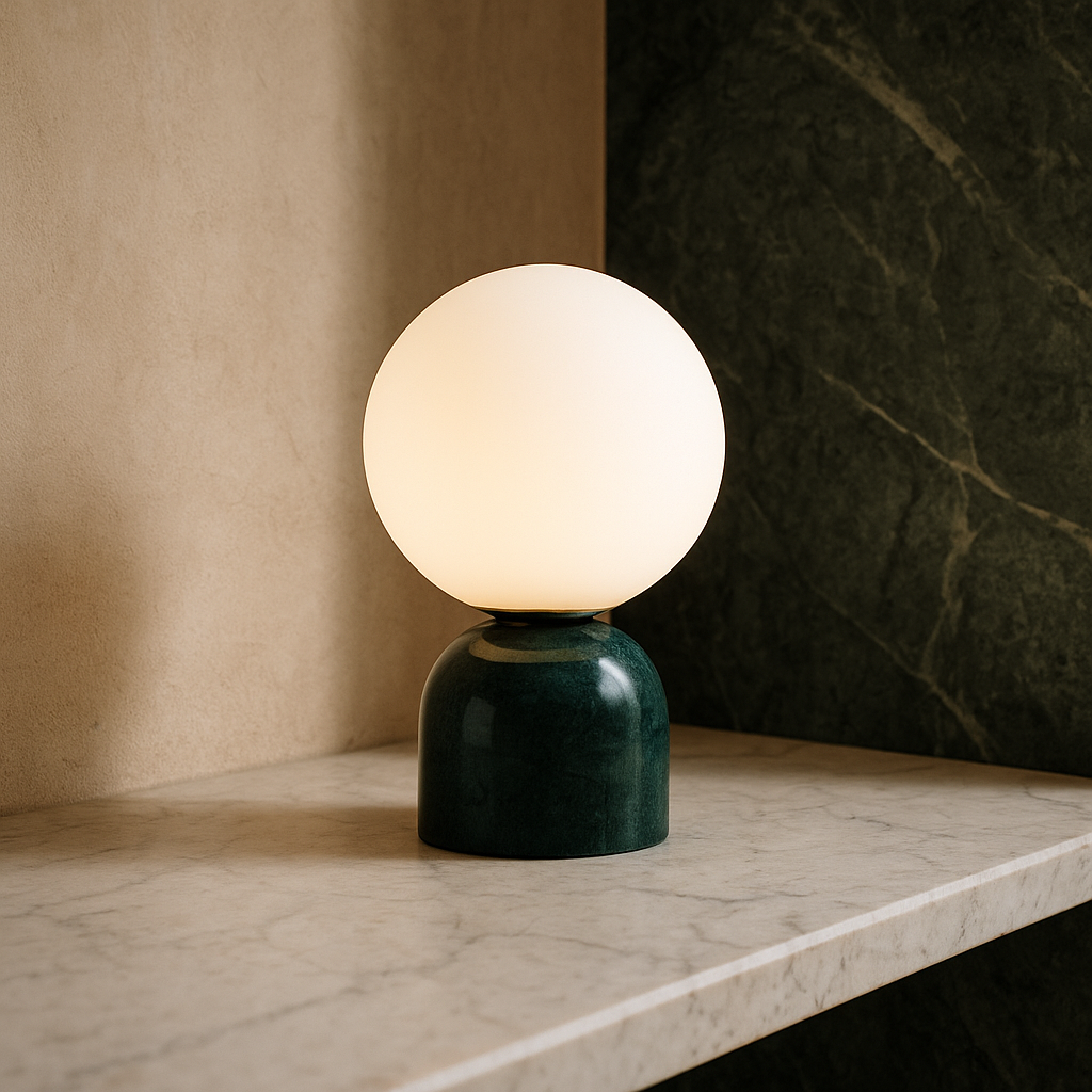 Table Lamp Marble Base Frosted Glass Ø15.0 cm H9.0 cm Warm Light Bedroom Living Room Nightstand Mood Lighting | Thomler