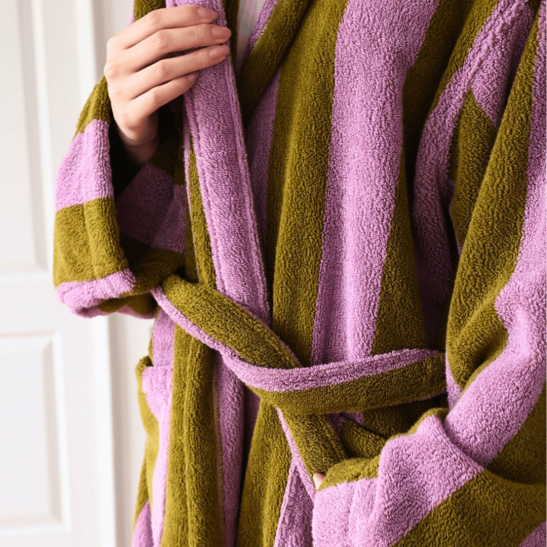 Heavyweight Organic Cotton Spa Robe for Women – Woven Jacquard Striped Bathrobe with Absorbent Quick-Dry Fabric | Thomler