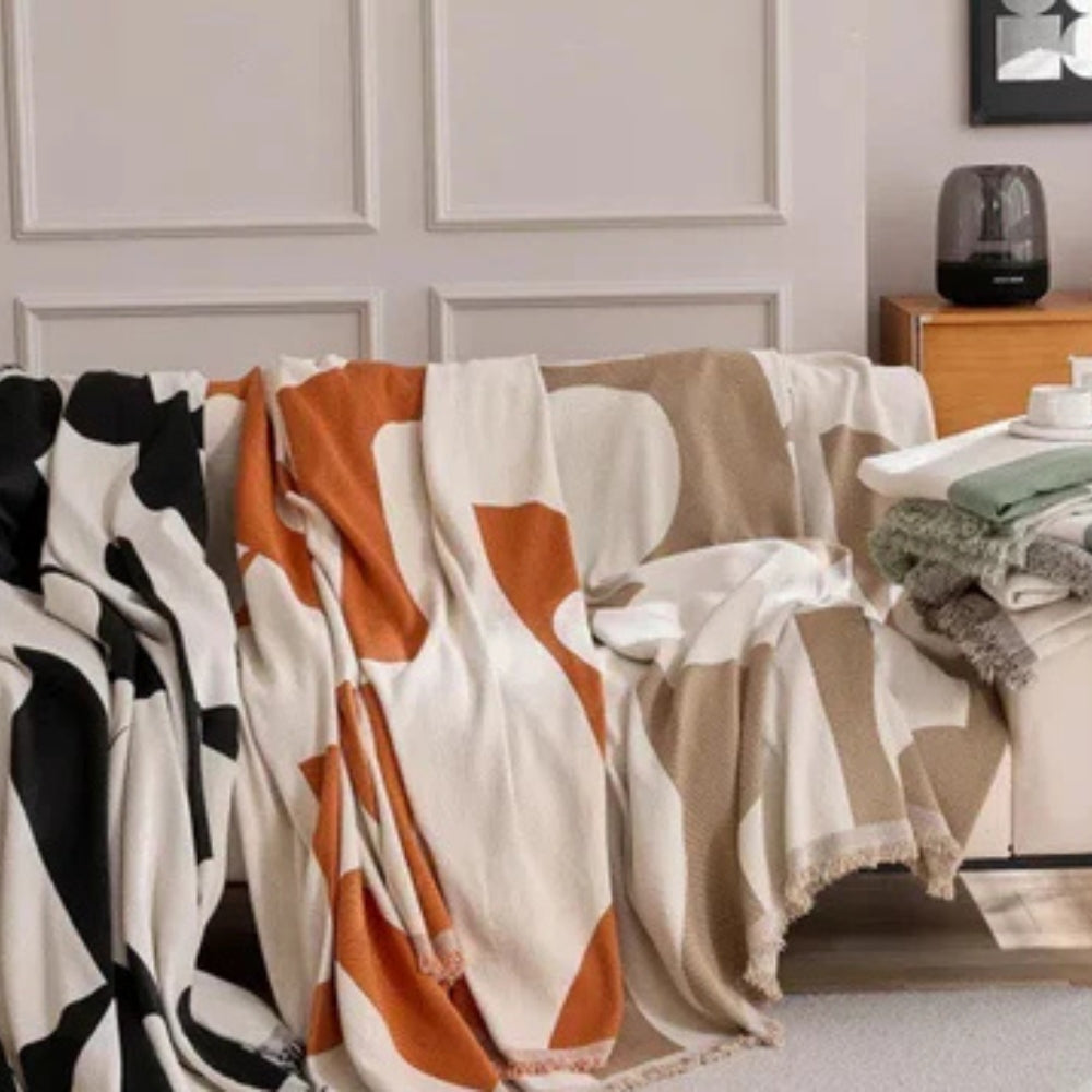 Reversible Chenille Sofa Throw Blanket with Tassels, Soft Jacquard Boho Couch Protector for Living Room, Bedroom, Patio, Machine Washable | Thomler