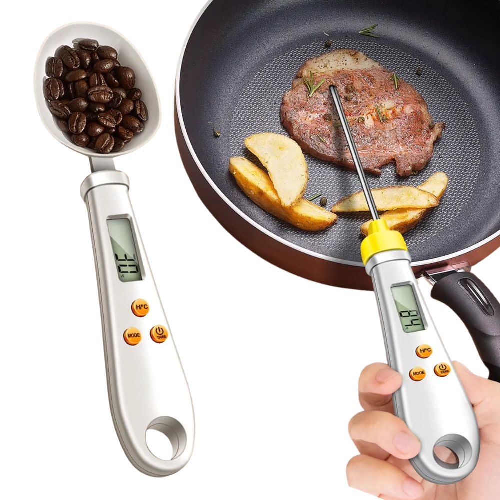 Handheld Digital Weighing Spoon with Built-In Temperature Probe for Cooking & Baking | Thomler