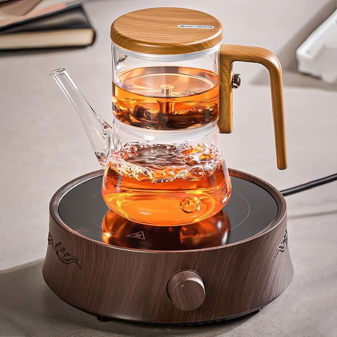 Glass Tea Brewer with Lift-Mechanism Strainer – Heat-Safe Carafe for Loose Leaf Infusion | Thomler