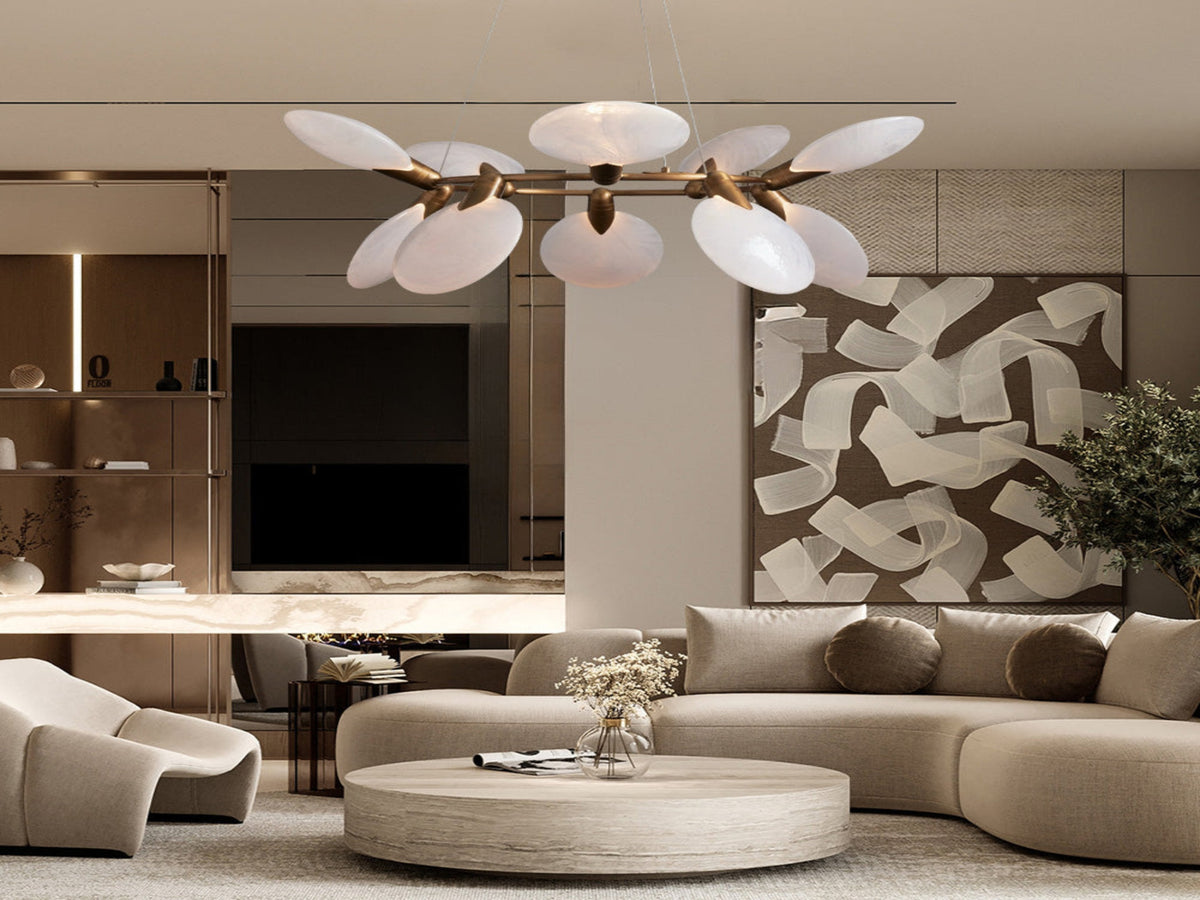 Circular Glass Disc Chandelier with Integrated LED Lighting for Dining Room & Living Room | Modern Adjustable Pendant Fixture | Thomler