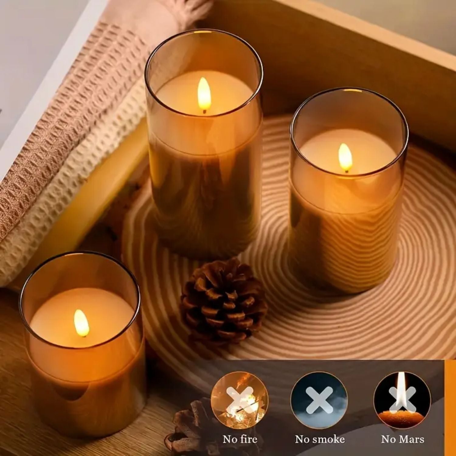 LED Candle Glass Smoke Finish Remote Control Indoor Mood Lighting Flameless Table Decoration Set | Thomler