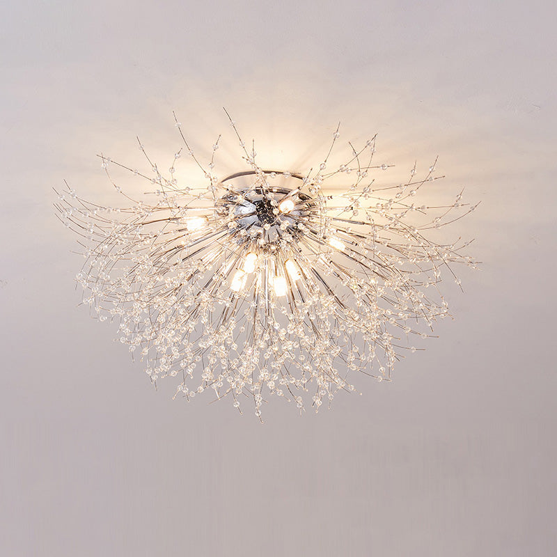 Ceiling Light Metal Crystal 15.7 in Flush Mount Bedroom Hallway Dandelion Design Decorative Lighting | Thomler