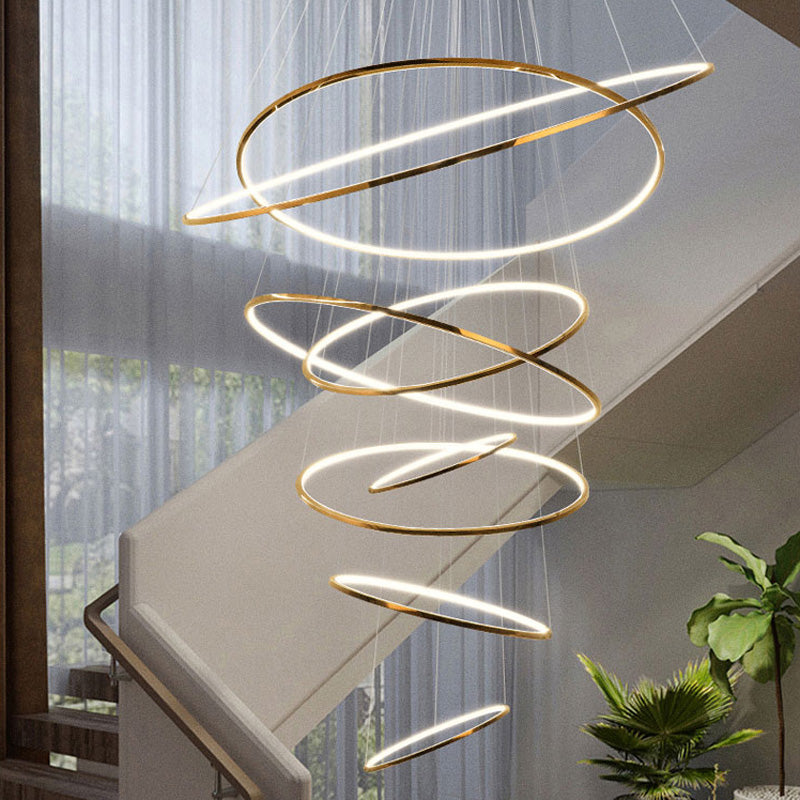 Chandelier Stainless Steel Large Tiered LED 16 in–55 in Adjustable Foyer Staircase Light Luxury Modern Dining Room Pendant | Thomler